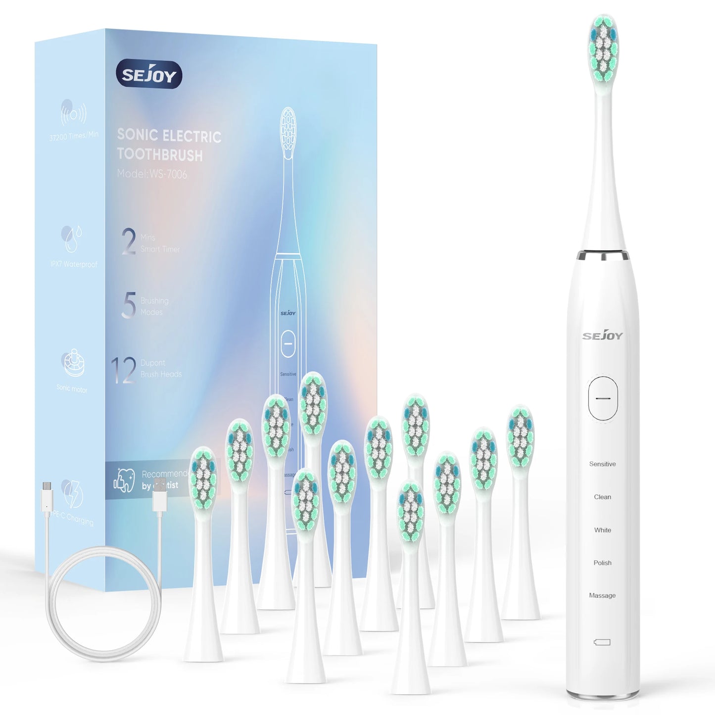 Smart Sonic Electric Toothbrush Rechargeable With 5 Modes