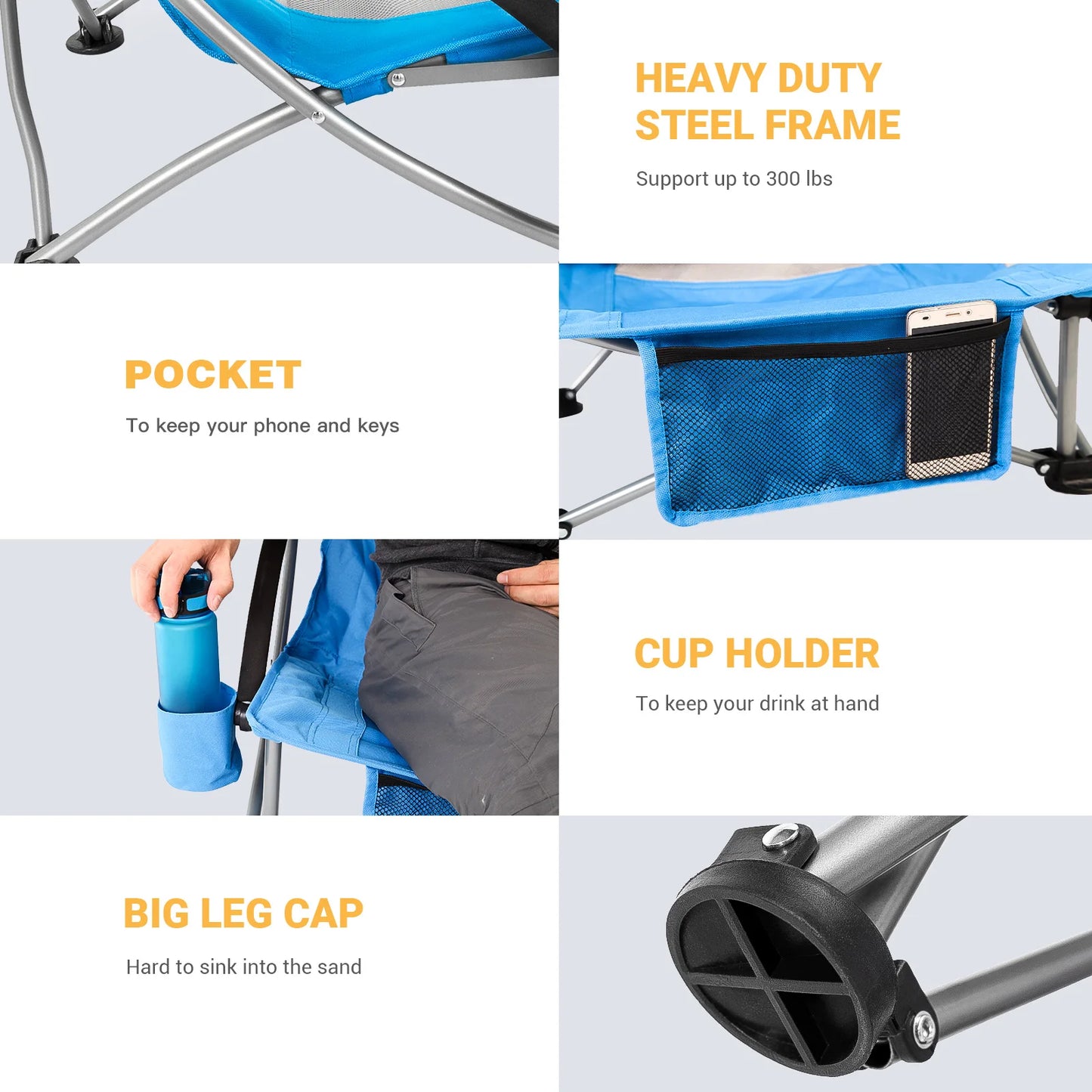 KingCamp High Back Beach Chair With Cup Holder Armrests