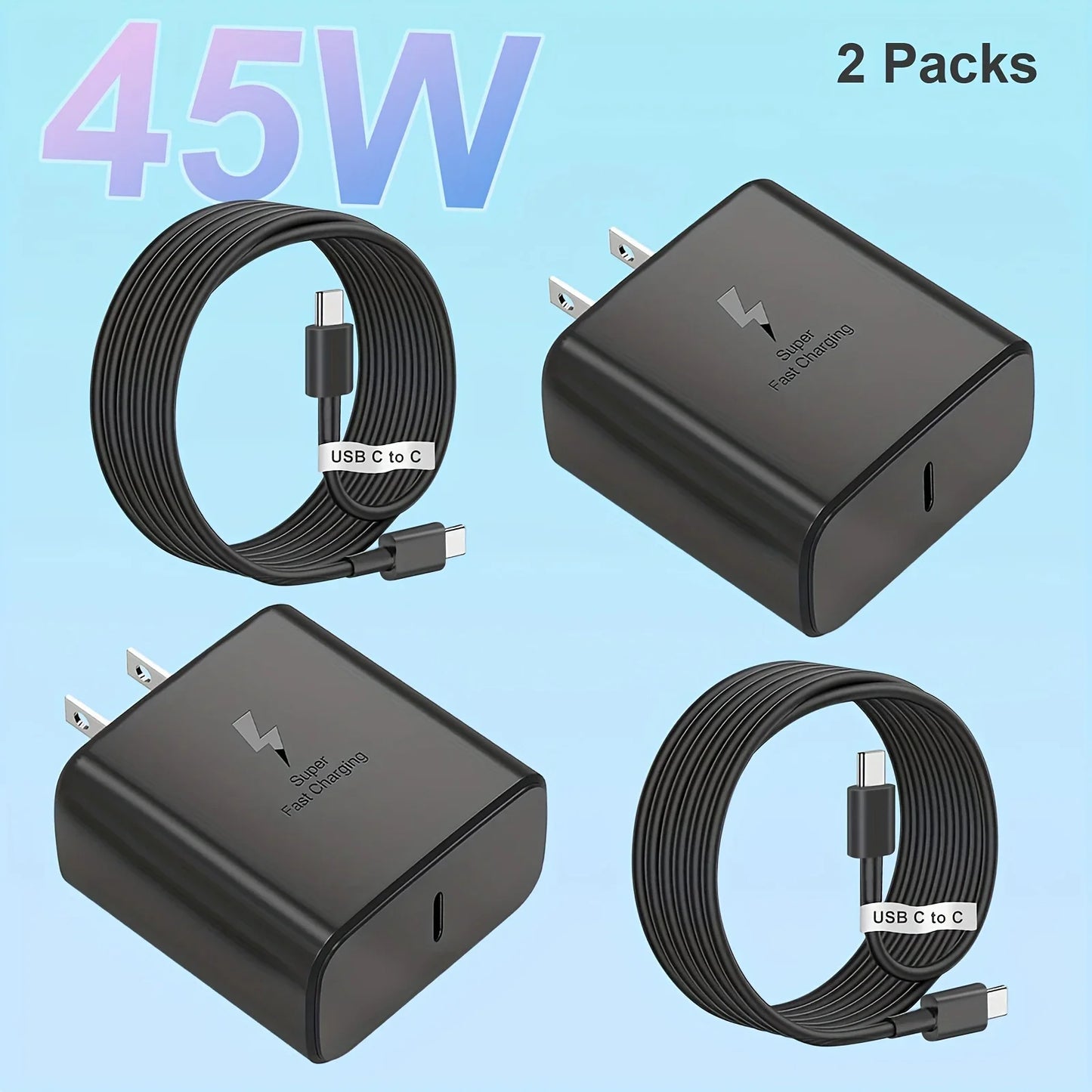 45W Super Fast USB-C Wall Charger with 4FT Type-C Cable – Fast Charging Adapter for Samsung Galaxy S23 Ultra, S23+, S23, S22 Series & More