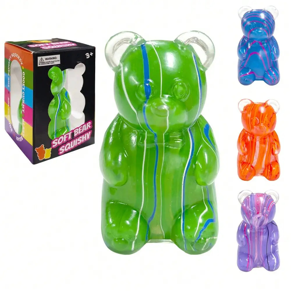 4-Piece Giant Gummy Bear Squishy Toy Set. Soft Stretchy Sensory Fidget Toys for Kids & Adults