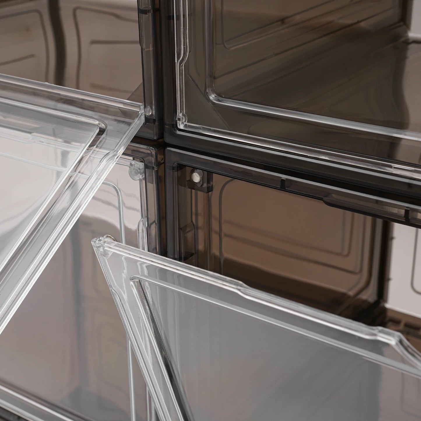 12PCS Stackable Shoe Boxes Free Standing Shoe Containers Multifunctional Acrylic Shoe Display Cabinets with Magnetic Door