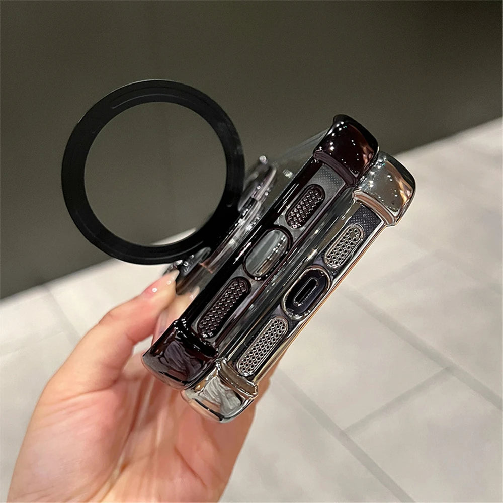 Magnetic Ring Holder Phone Case.  Shockproof Clear Cover with MagSafe Stand Grip