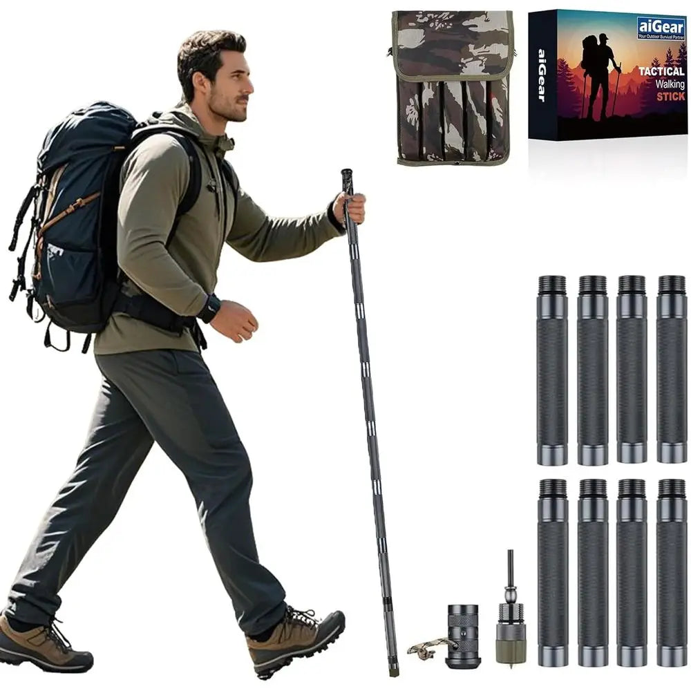 7-in-1 Tactical Walking Stick for Survival Hiking – Adjustable Outdoor Trekking Pole