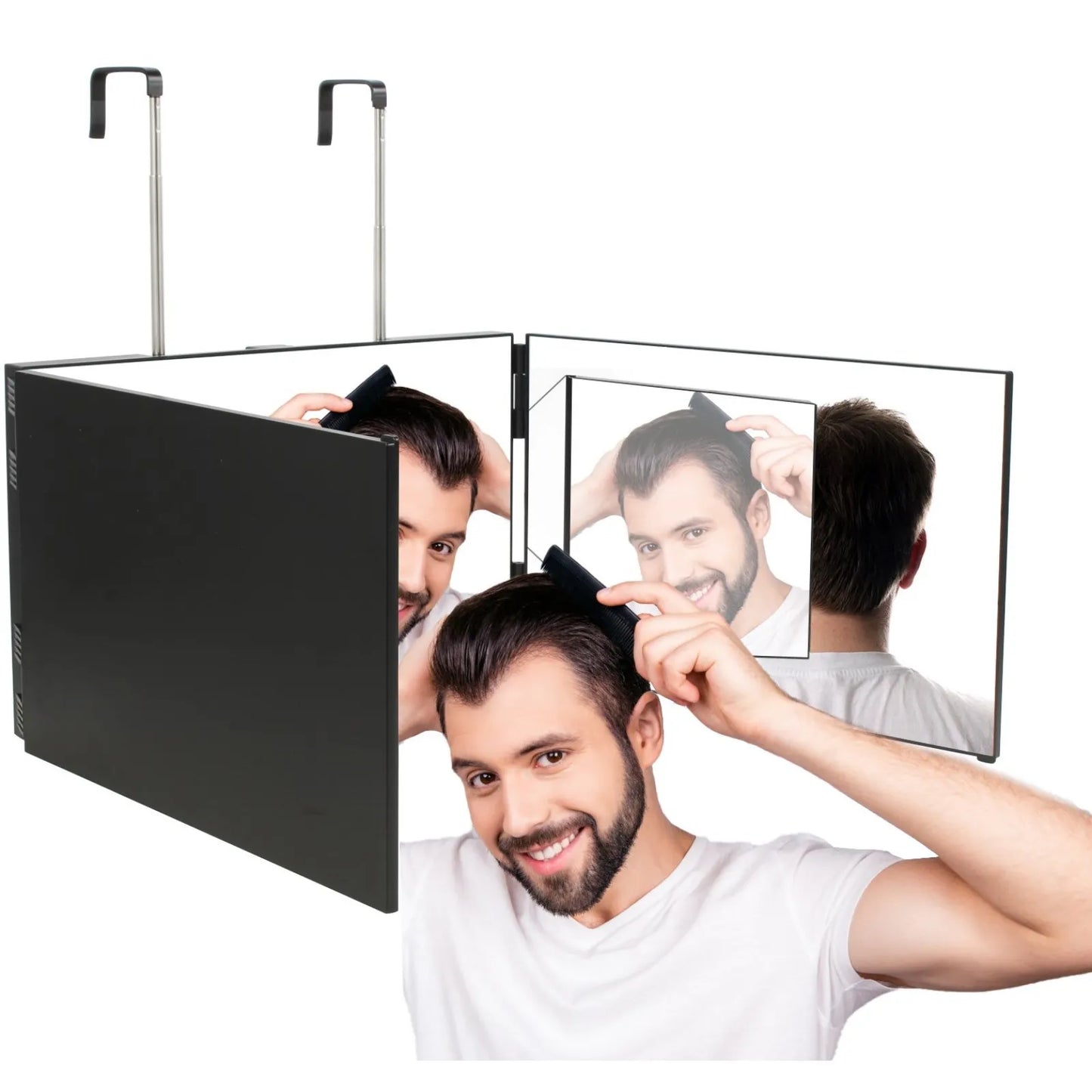 3-Way Adjustable Barber & Makeup Mirror. Portable Self Hair Cutting Mirror