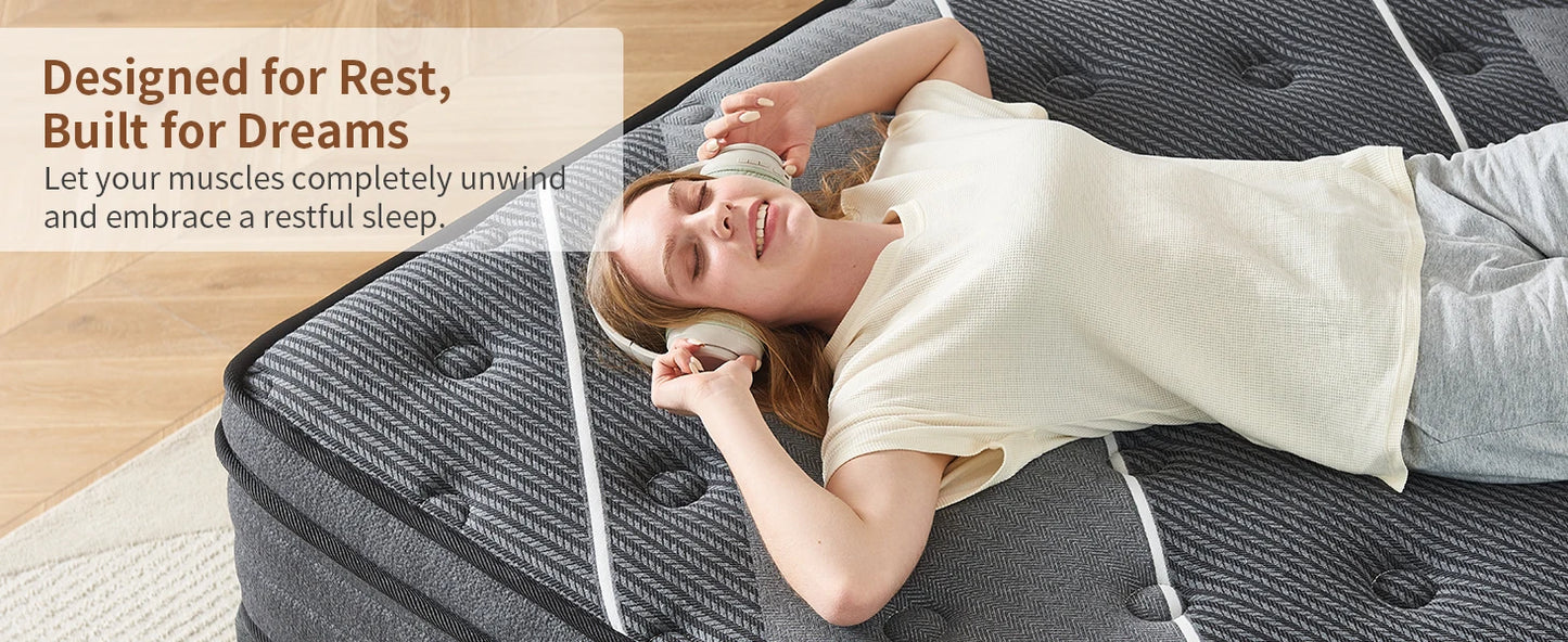 King Mattress 12 Inch Hybrid Mattress in a Box Medium Firm Memory Foam and Individual Pocket Springs for Pressure Relief CertiPU