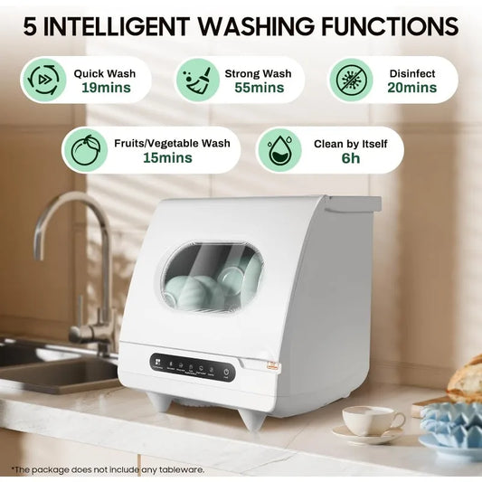 Portable Countertop Dishwasher 158℉ Mini Dishwasher 5 Programs 5L Automatic Dishwashing Machine 360° Spray Deep Cleaning