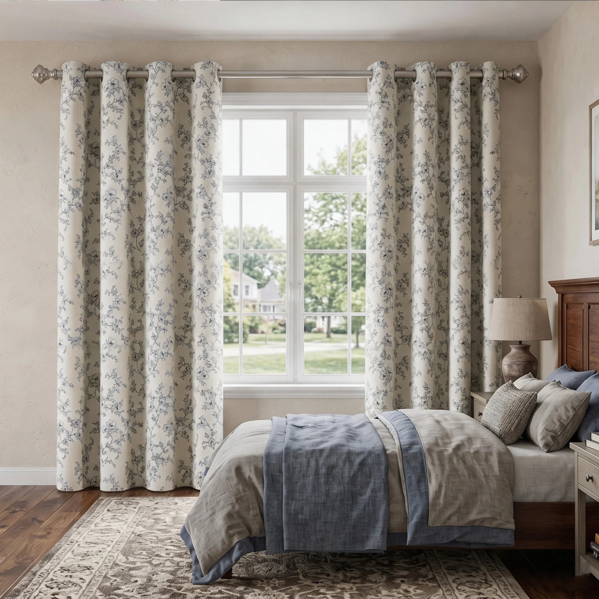 2-Panel Floral Print Blackout Curtains | Grommet Top Window Panels