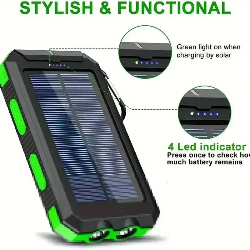 Outdoor Power Non Stop 10000mAh Solar Power Bank . QC3.0 Fast Charging Portable Charger