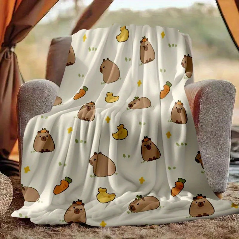 Cute Capybara Flannel Blanket .Soft Cozy Animal Throw for Bed, Sofa & Travel