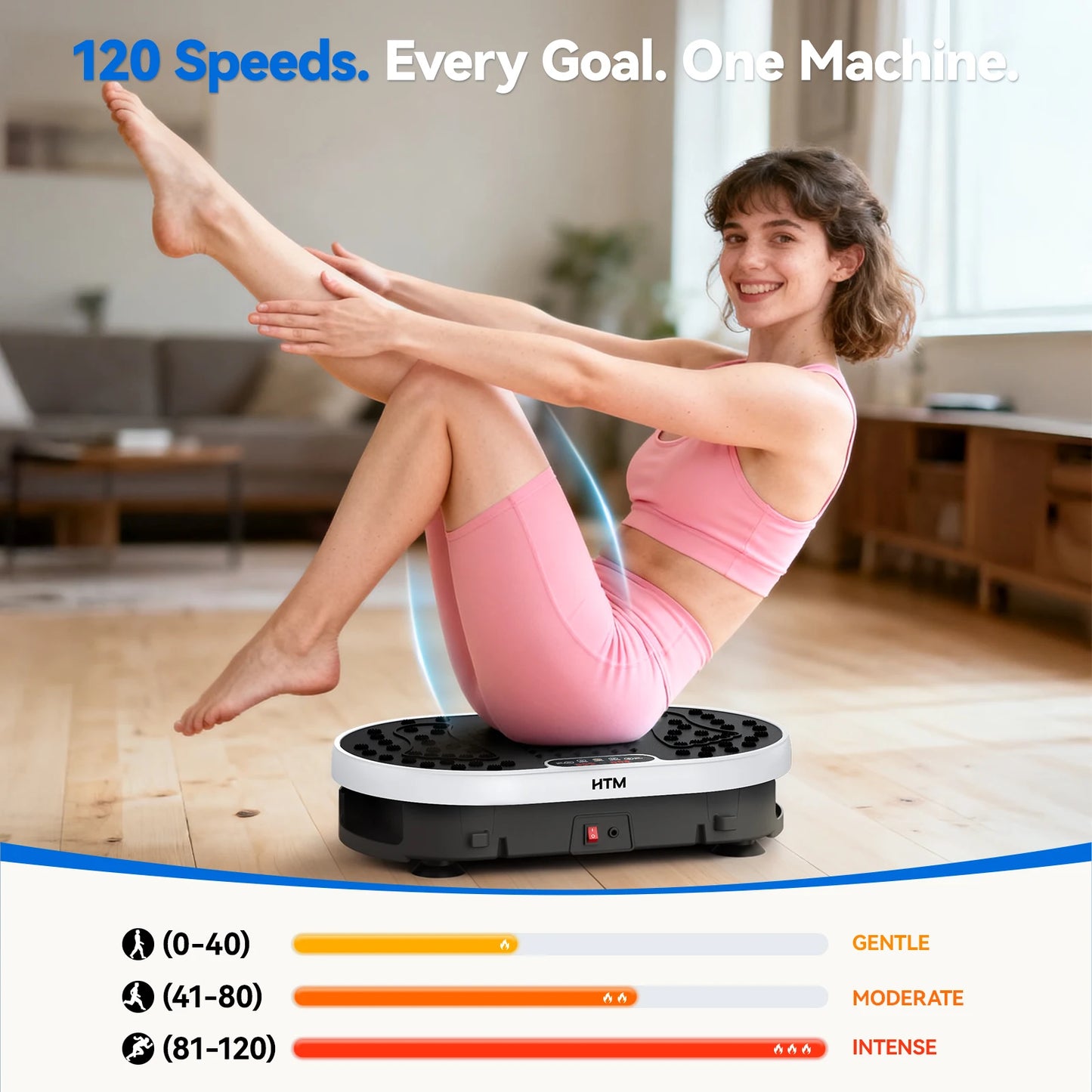 Magnetic Vibration Plate Exercise Machine. 120 Level Full Body Fitness Trainer with Resistance Bands