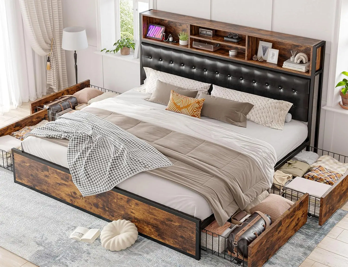 Upholstered Platform Bed with Tall Padded Headboard
