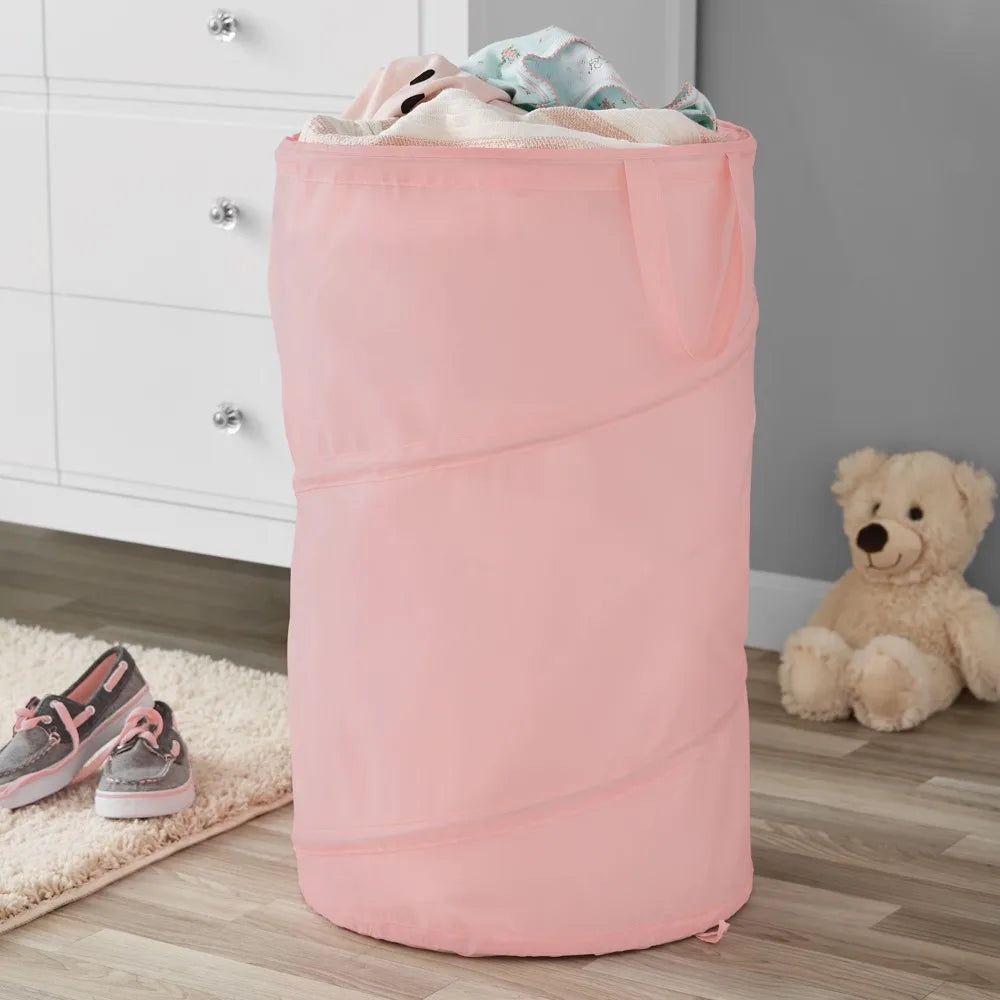 Collapsible Pop-Up Spiral Laundry Hamper with Carry Handles – Pink