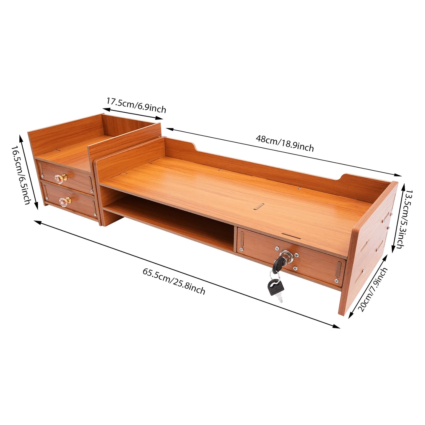 Computer Monitor Stand with Storage Drawers, Wooden Desktop Monitor Riser & Laptop Stand Organizer for Home Office