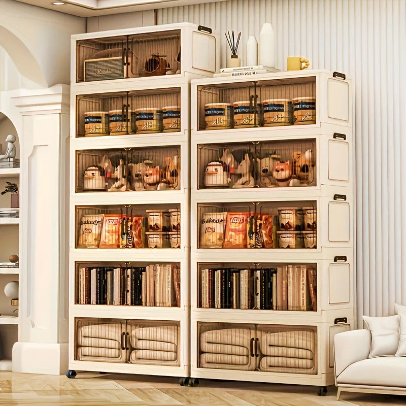 3/4-Tier Foldable Cabinet, Plastic Bins, Portable Wardrobe Organizer, Rolling Stackable Drawers. For Bedroom, Living Rm, Office,