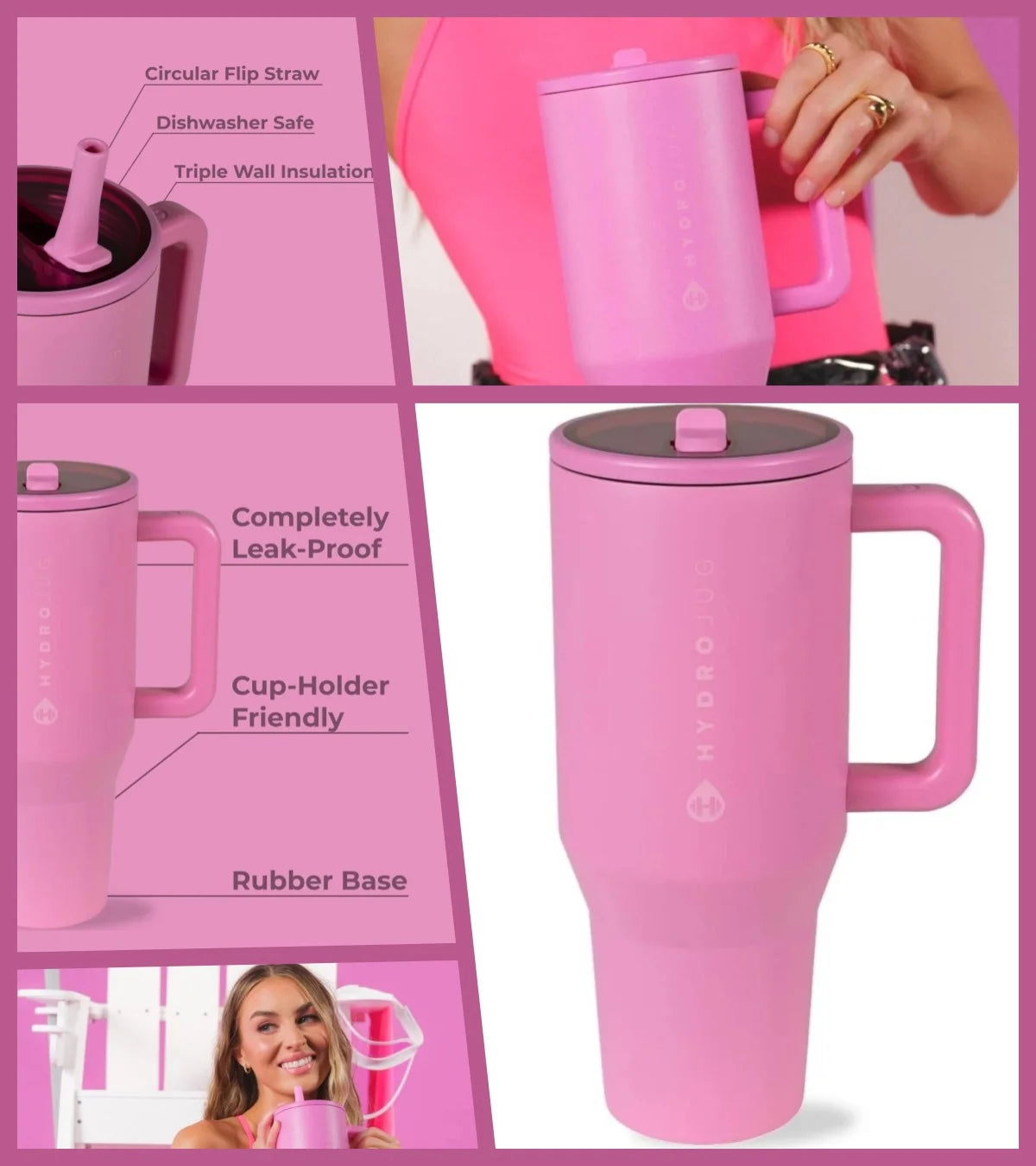 40 oz Insulated Travel Tumbler with Handle & Flip Straw .Leakproof Water Bottle for Travel, Work & Fitness