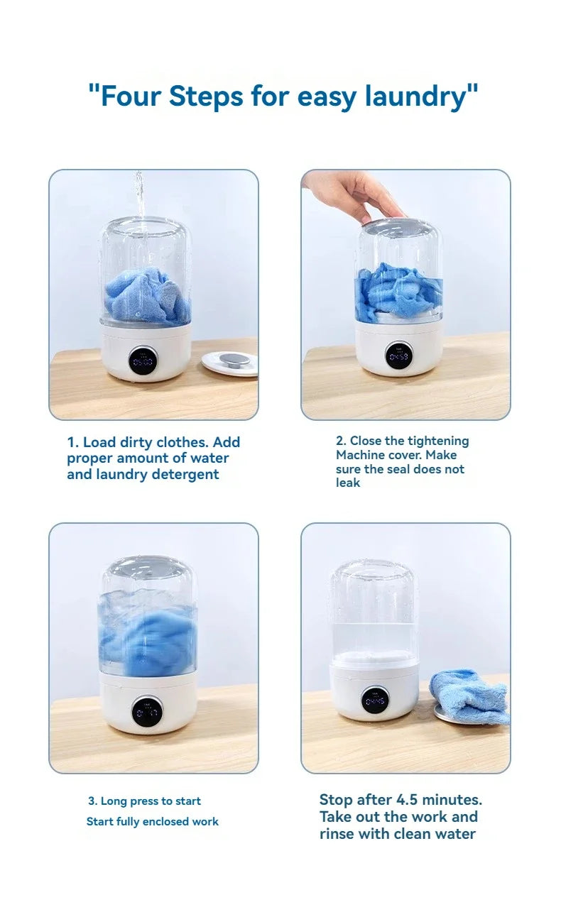 Portable Mini Washer, USB Rechargeable Cordless, 1.2L Capacity For Underwear, Socks & Baby Clothes, 3 Cleaning Modes, Quiet & Compact For Travel, Dorm, Apartment