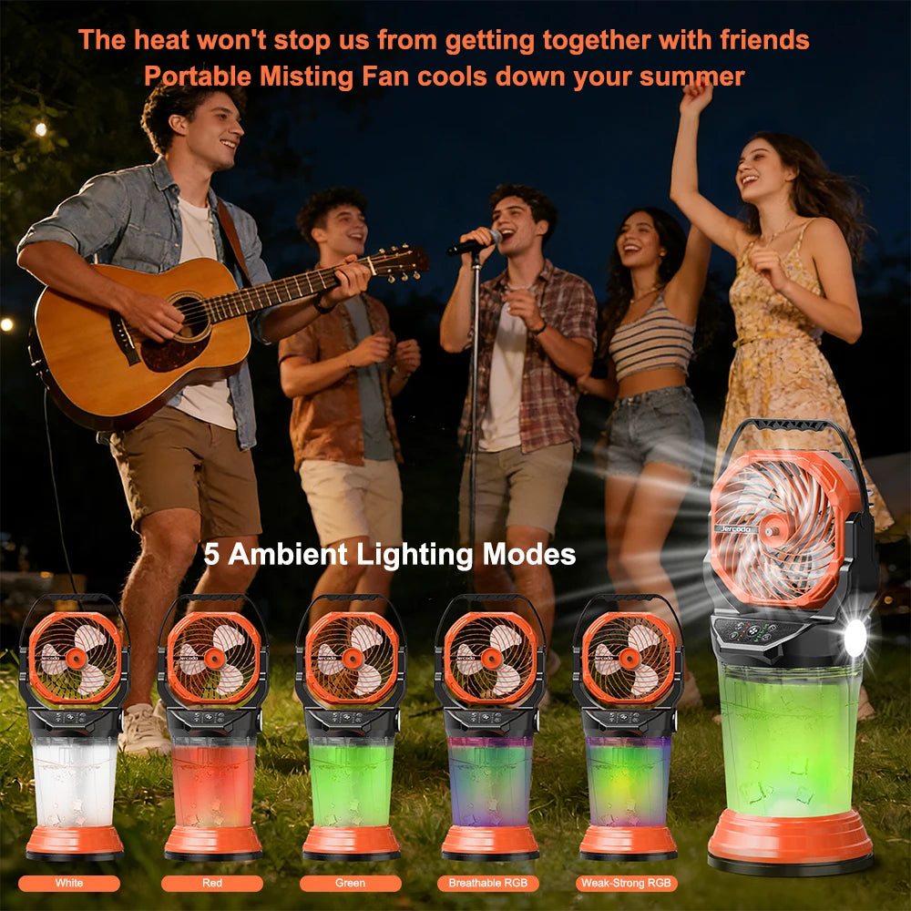 Portable Rechargeable Misting Fan with Remote Control .Outdoor Cooling Fan with Large Battery