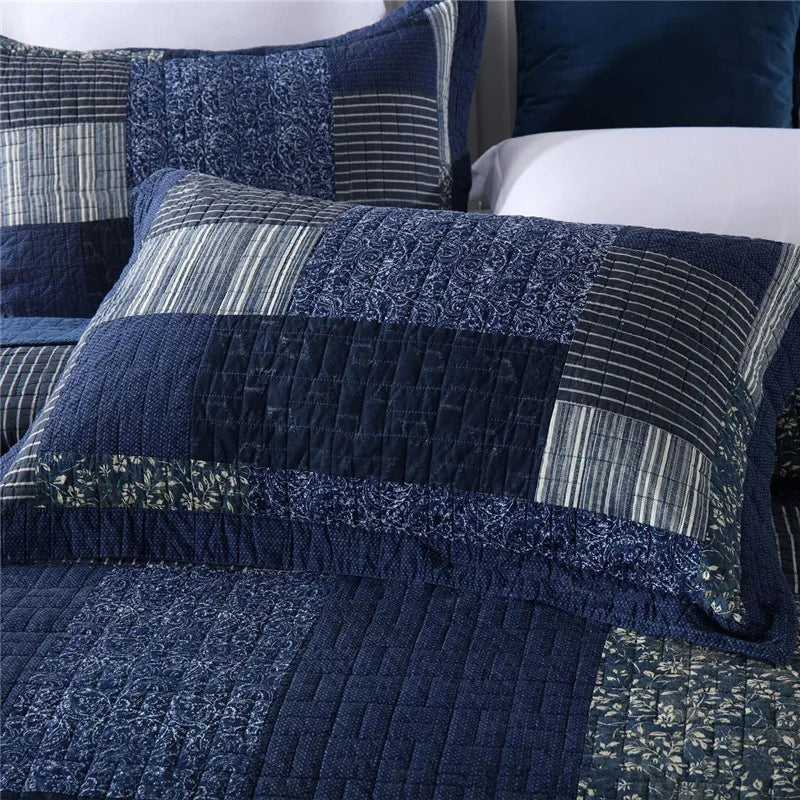 Vintage Cotton Patchwork Quilted Bedspread Set