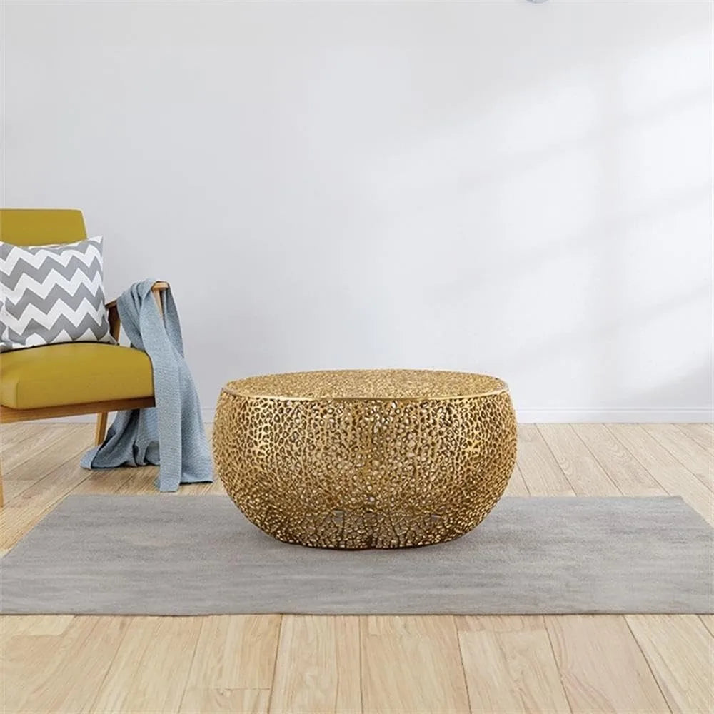 Round Coffee Table Made with Aluminum in Gold Color