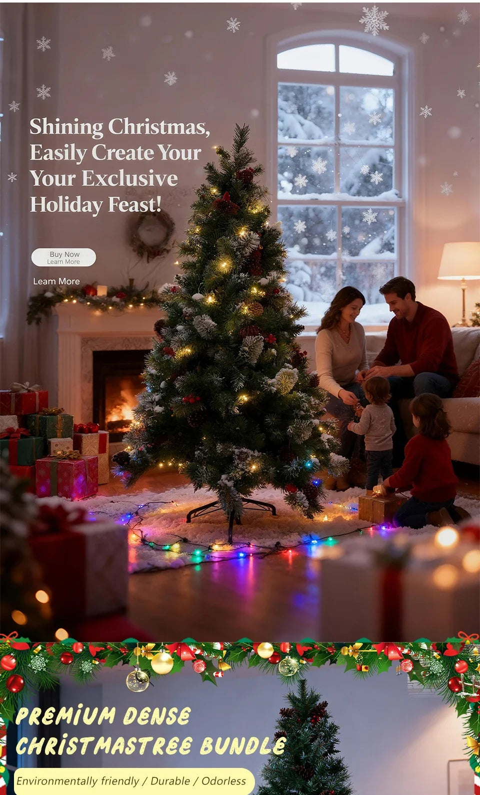 7FT Full Artificial Christmas Tree with 1,150 Tips, Pine Cones & Berries . Premium Holiday Tree with Natural Rustic Charm
