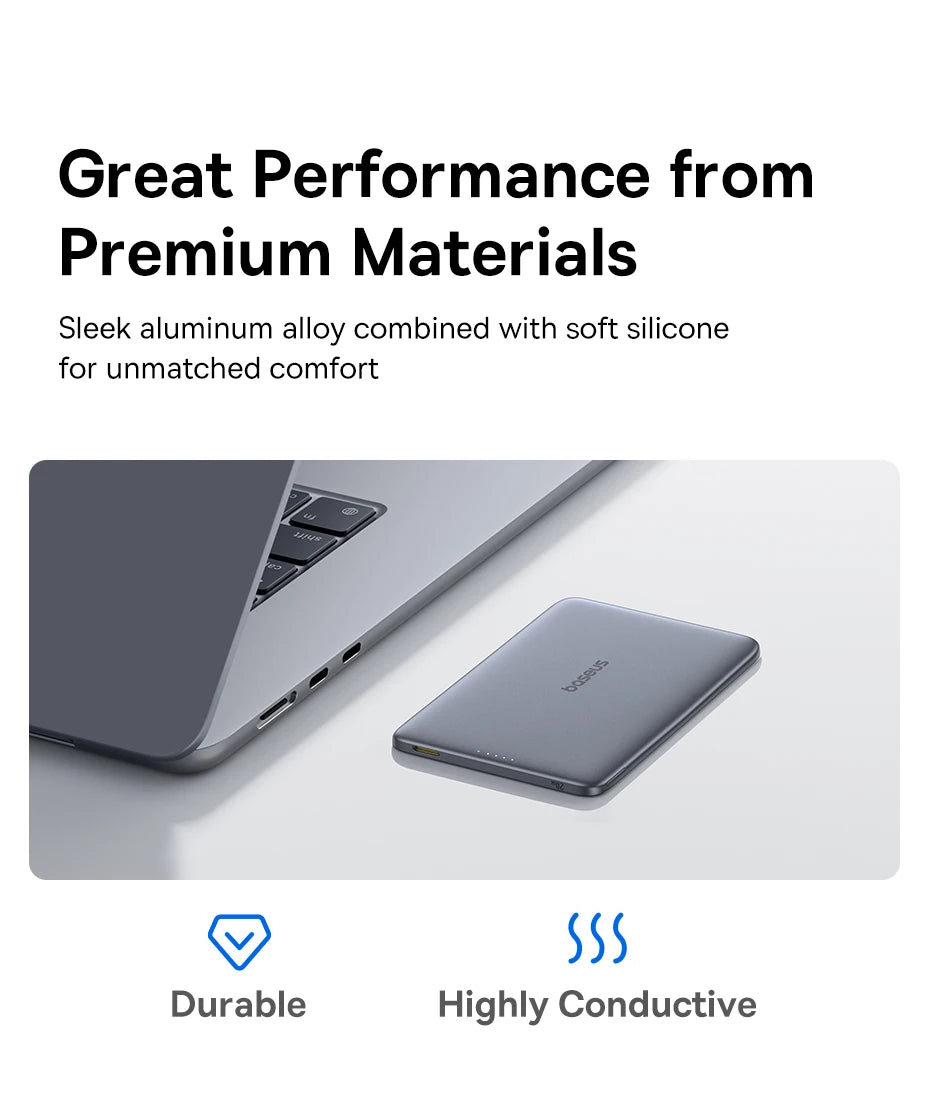 Baseus 5000mAh Magnetic Power Bank 20W PD Fast Charging – 15W Wireless Ultra-Slim Portable Charger for iPhone & USB-C Devices