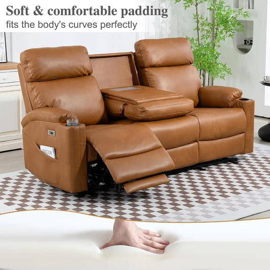 Power Reclining Sofa - 3 Seater Recliner Sofás, PU Leather Recliner Sofa, Home Theater Seating with Flipped Middle Backrest, Pow