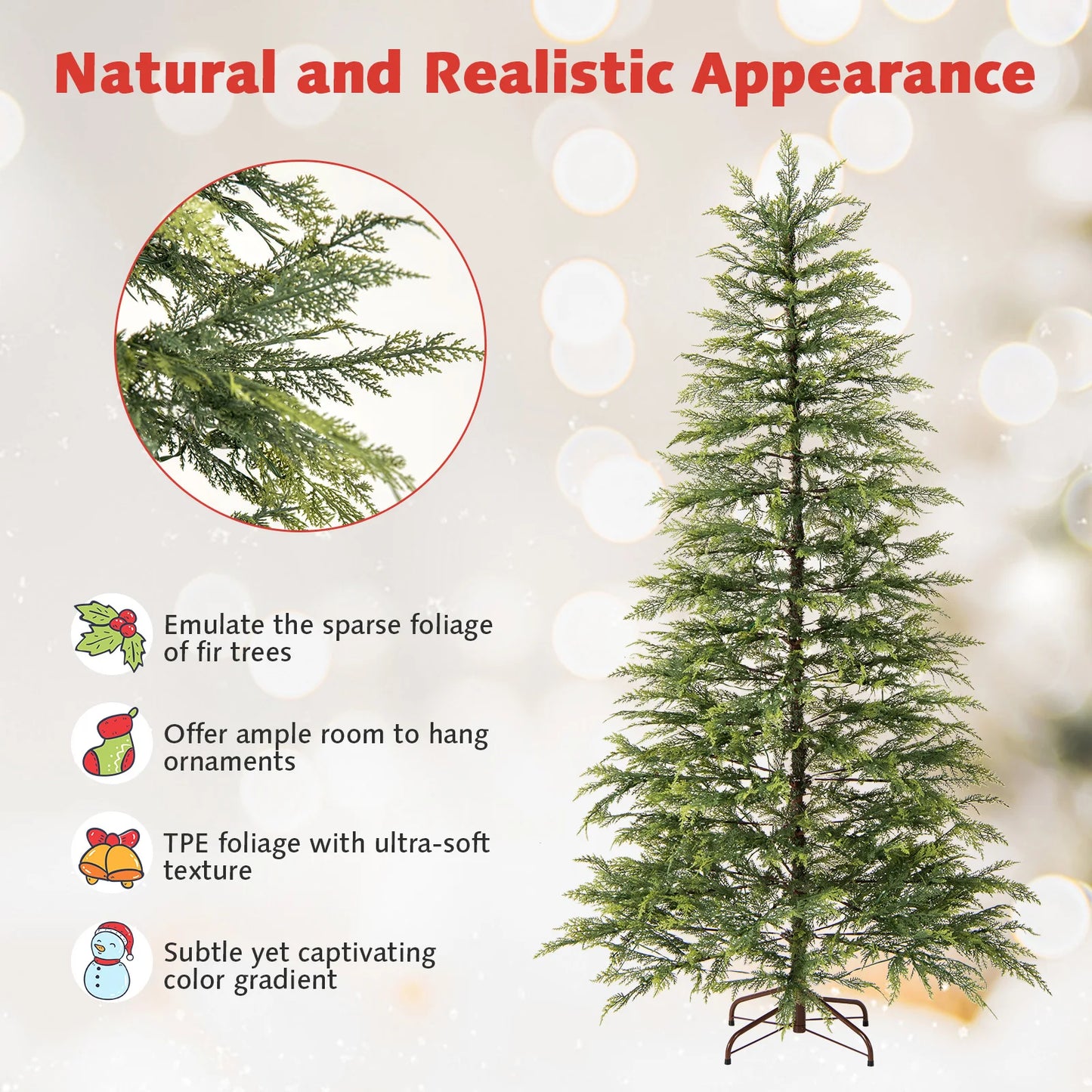 6.5FT–7.5FT Premium Artificial Christmas Tree .Pre-Lit Hinged Holiday Fir Tree with Realistic Branches