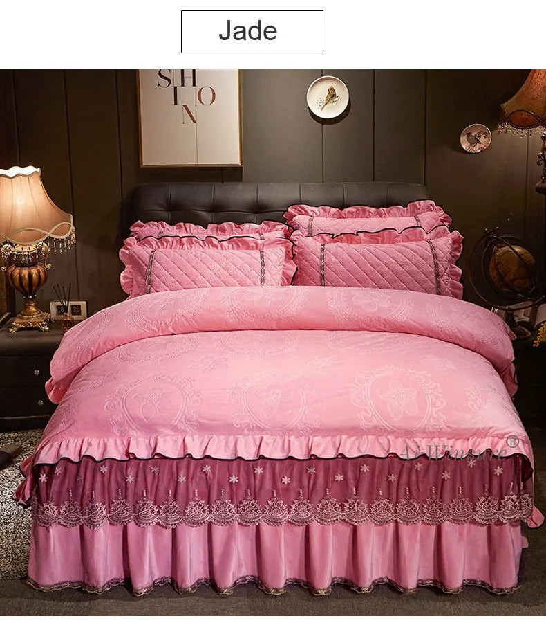Luxury 4-Piece Embossed Velvet Lace Bedding Set