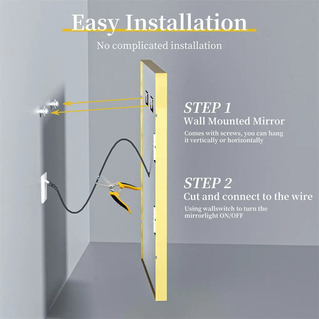 Led Bathroom Mirror Wall Mounted Aluminum Frame Anti Fog