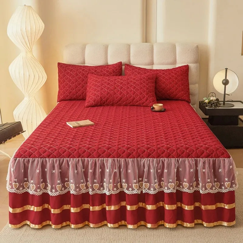 Elegant Quilted Ruffle Bedspread Set