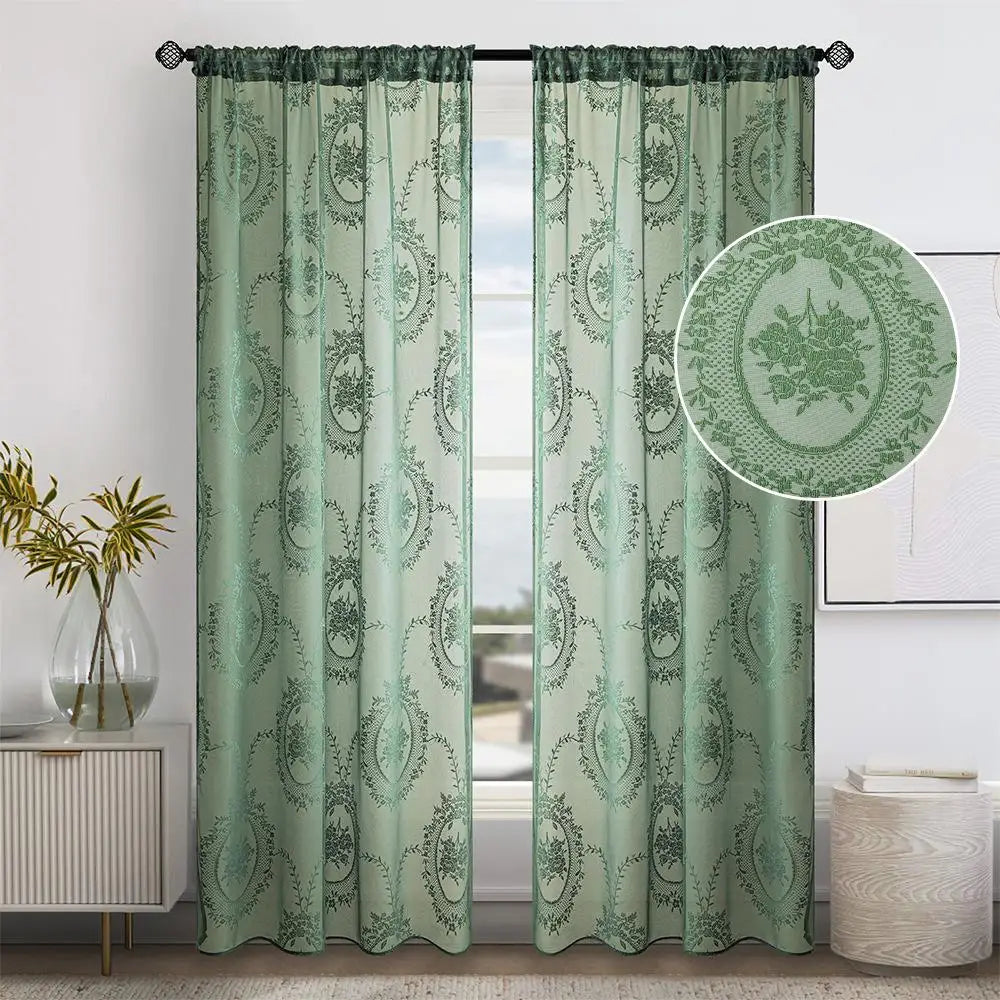 French-Style Romantic Lace Curtain | Floral Pattern Window Panel