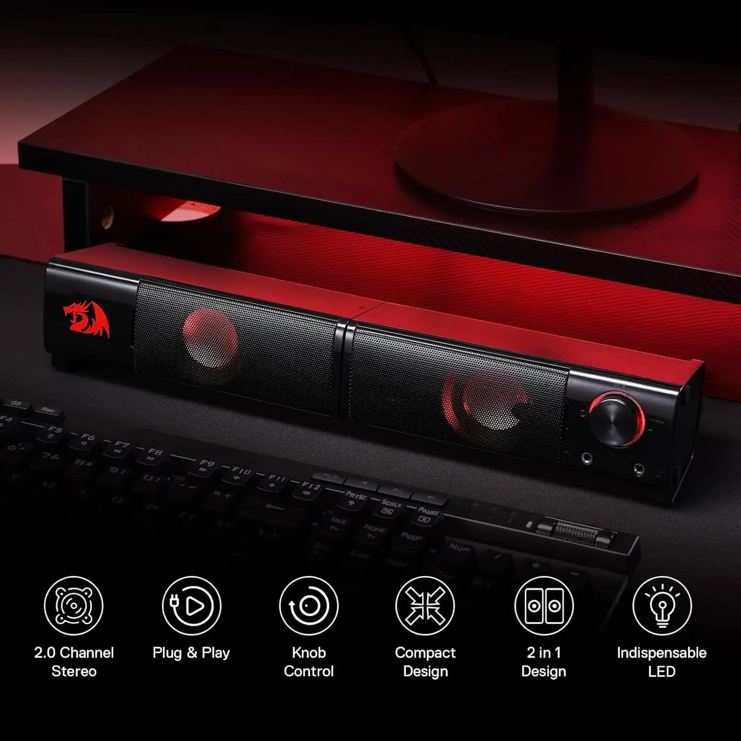 Redragon GS550 PC Gaming Speakers 2.0 Desktop Stereo Sound System with Volume Control