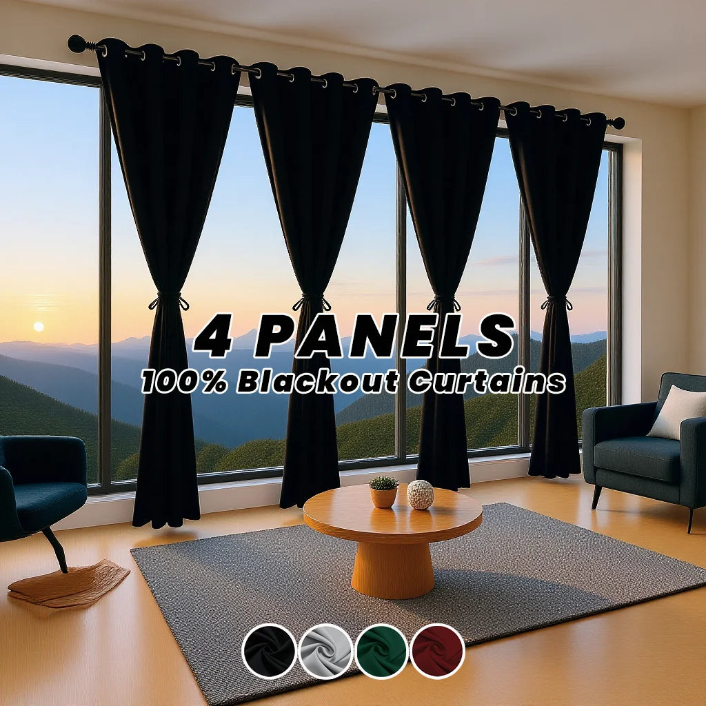 4-Panel Blackout Curtains | Thermal Insulated Noise-Reducing Window Set