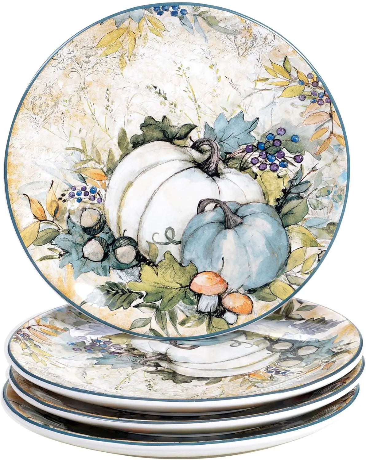 Harvest Gatherings 16-Piece Ceramic Dinnerware Set, Service for 4 - Multicolor Fall Plates, Bowls & Mugs with Pumpkin & Pheasant