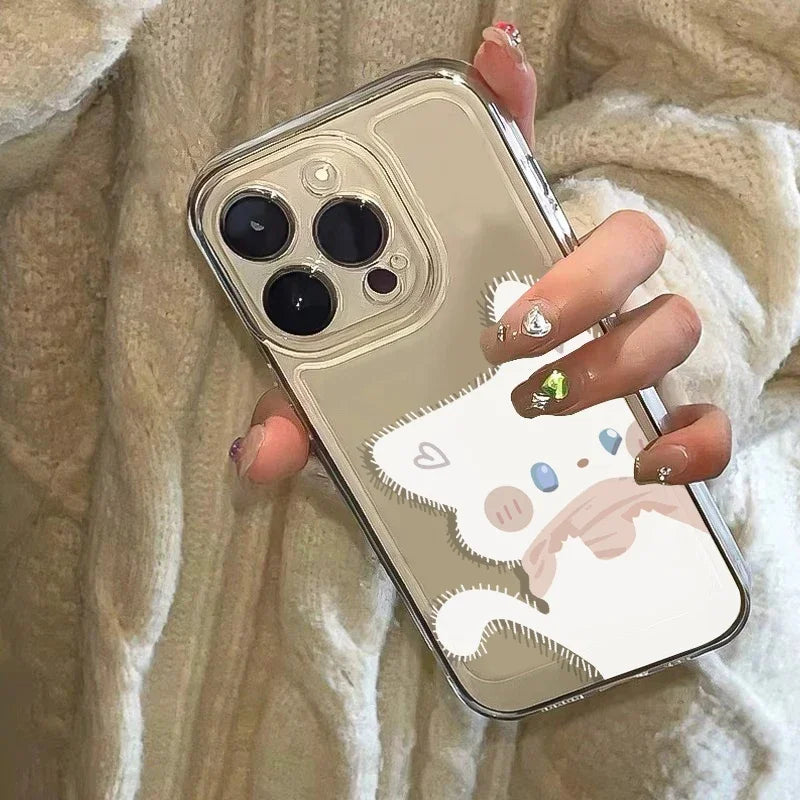 Cute Black & White Cat Couple iPhone Case . Matching Cartoon Cat Design, Aesthetic Protective Cover