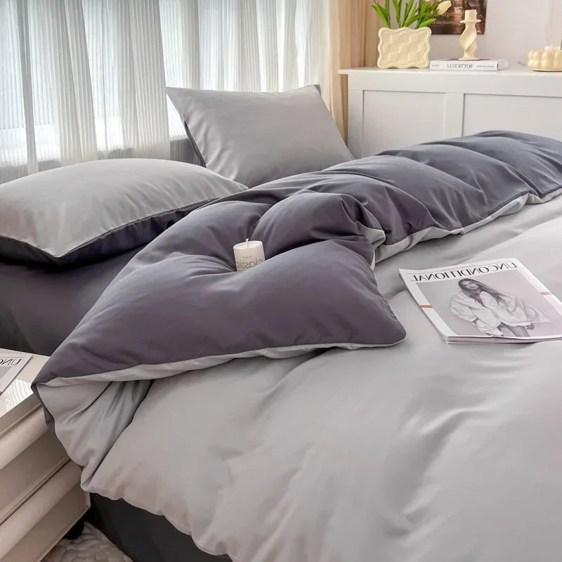 4-Piece Soft Brushed Duvet Cover Set . Solid Color Bedding