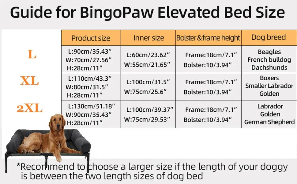 XXL XL Large Cooling Elevated Dog Bed  Indoor Outdoor Raised Sofa Bed with Plush Mat Winter Summer