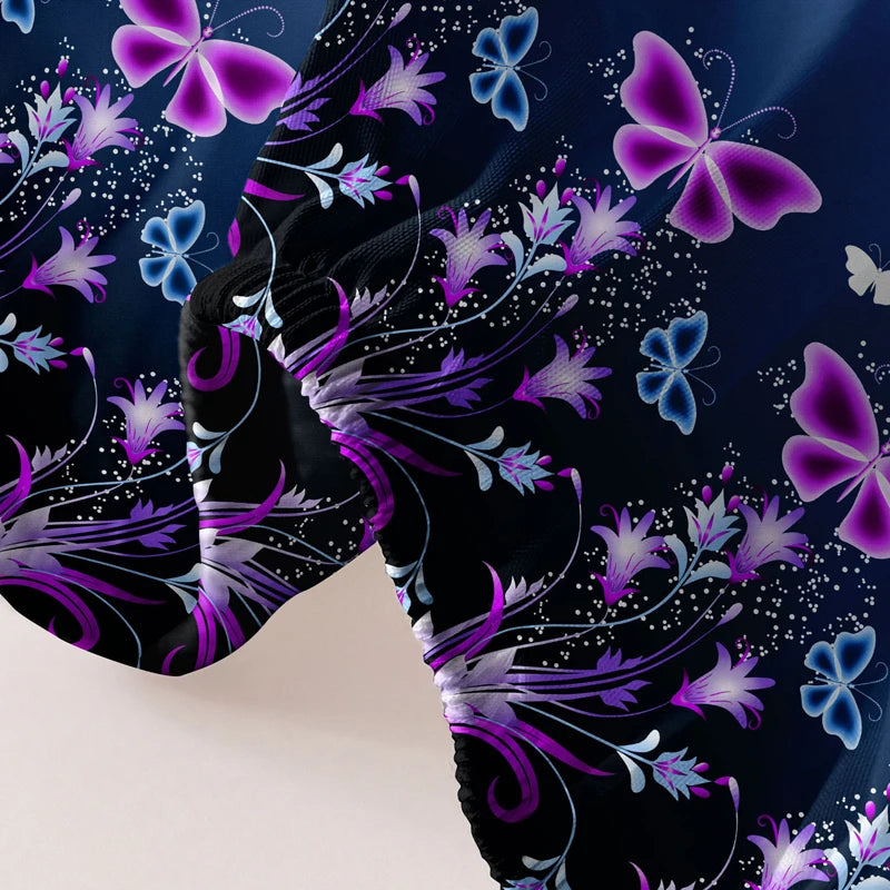 Butterfly Floral Fitted Sheet .Soft Stretch Mattress Cover