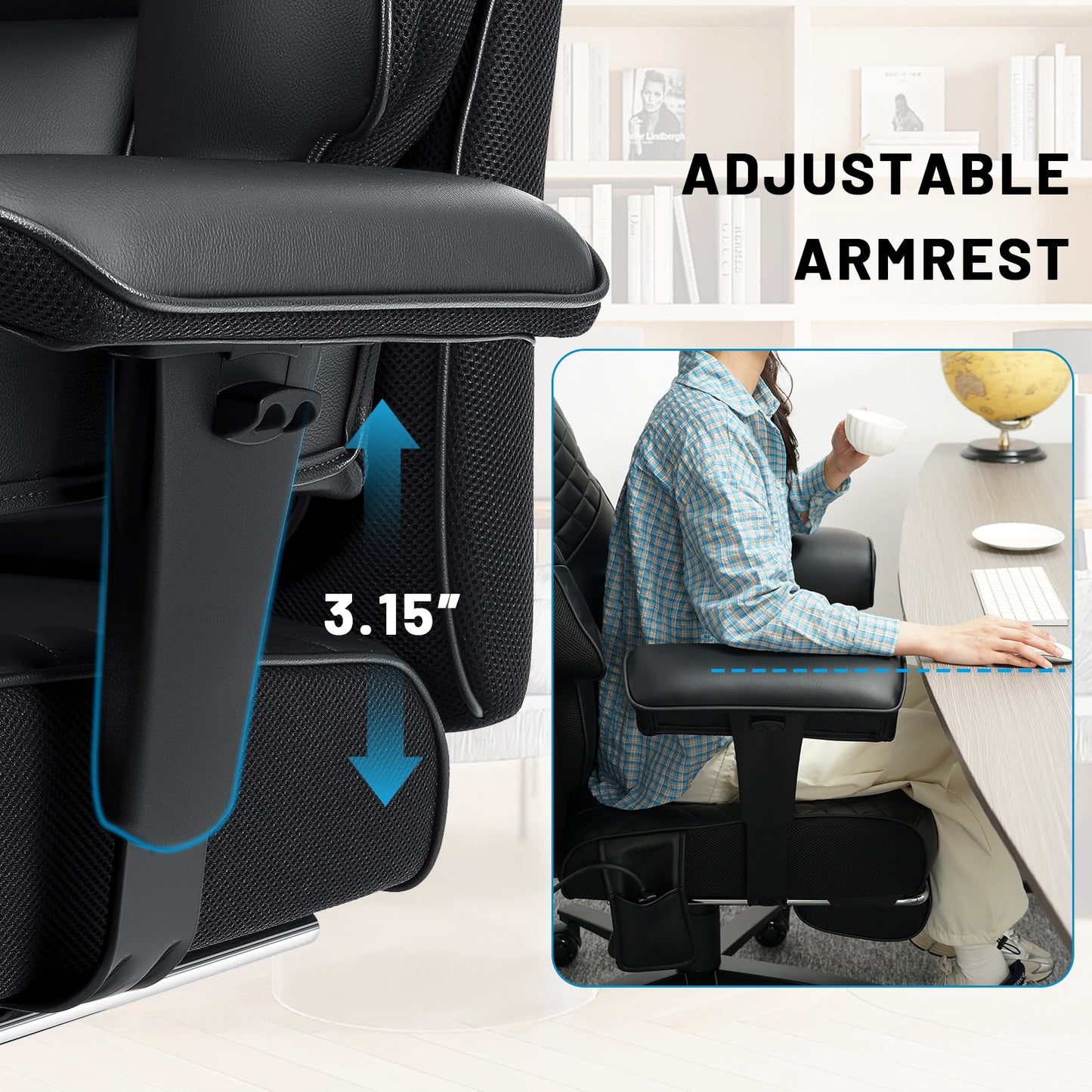 Executive Office Chair with Footrest, Adjustable Headrest & Lumbar Support, Ergonomic High Back Reclining Desk Chair