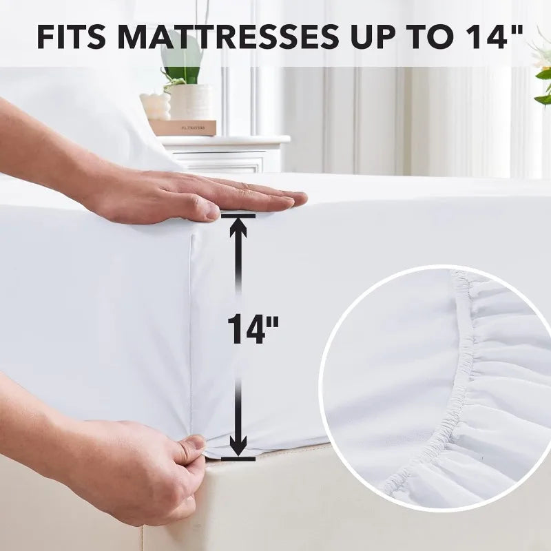 Hotel Luxury 1800 Thread White Sheet Set Deep Pocket Queen