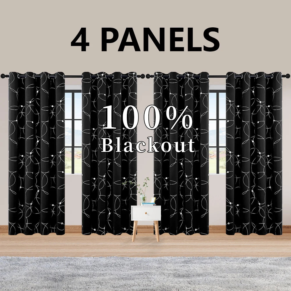 4 Panel Blackout Curtains .Thermal Insulated Room Darkening Window Drapes