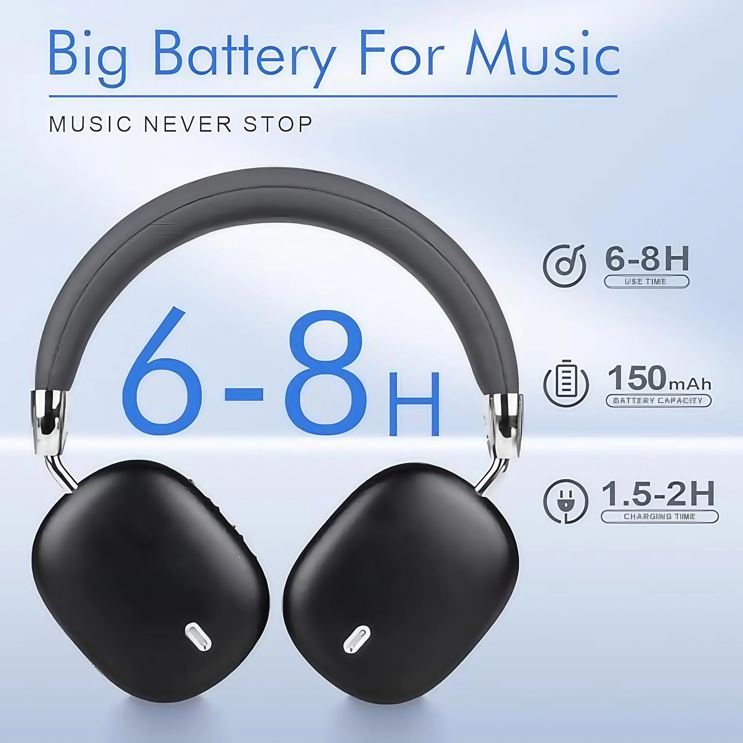 Wireless Bluetooth Over-Ear Headphones with Built-In Microphone