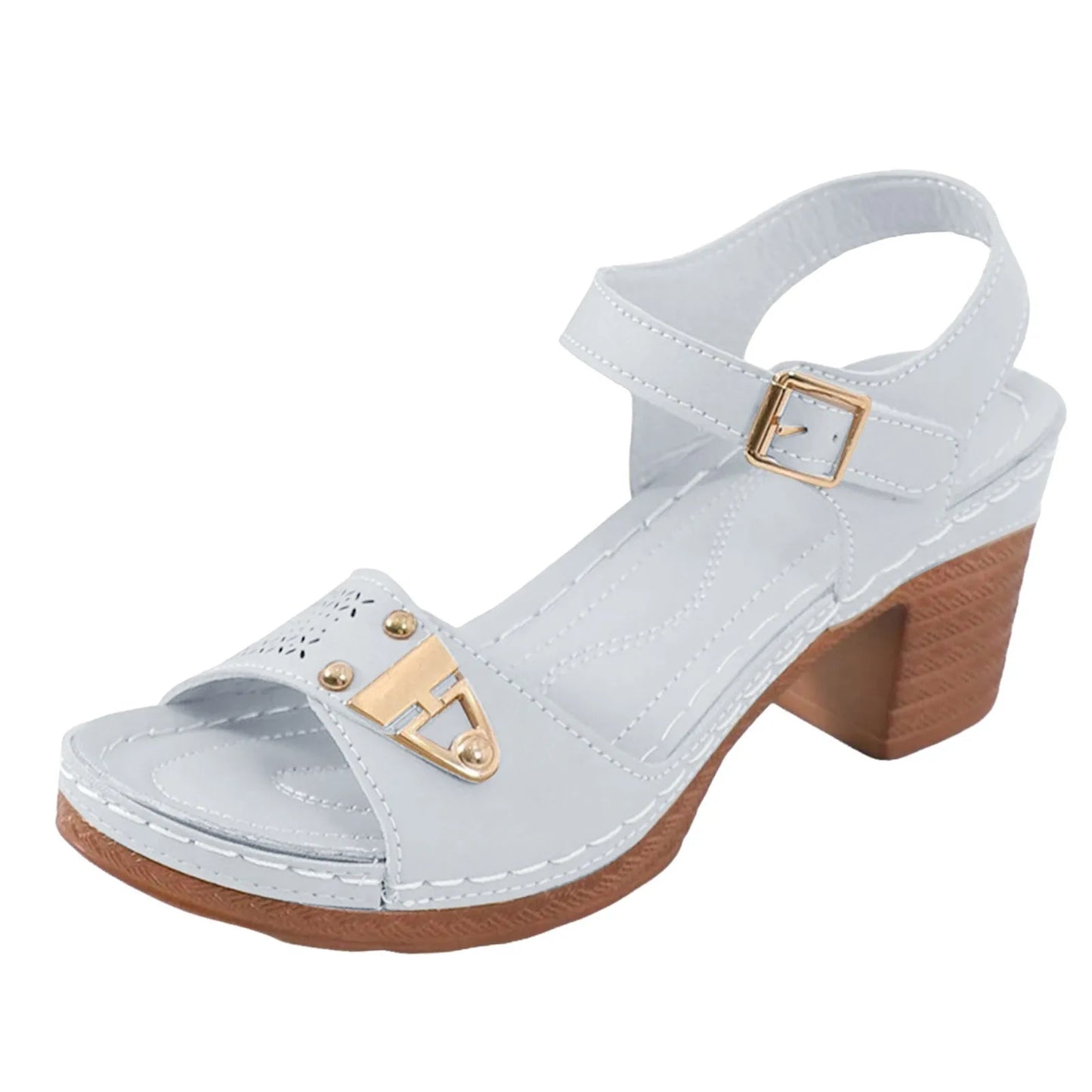 Young Girls' Fashion Sandals With Adjustable Buckles Multi-Strap Thick Medium Heel Solid Color One Line Sandals For Women Sexy