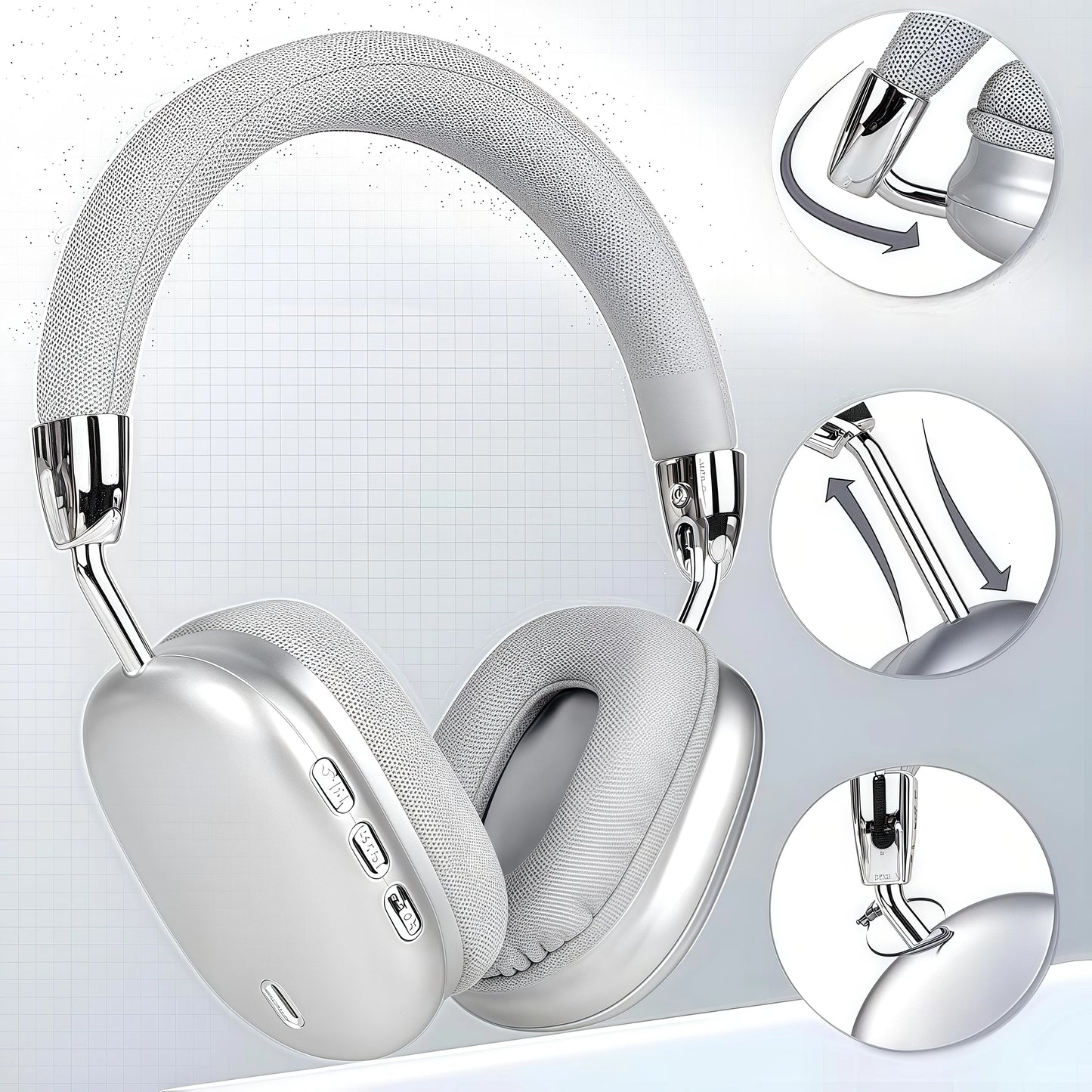 Wireless Bluetooth Over-Ear Headphones with Built-In Microphone