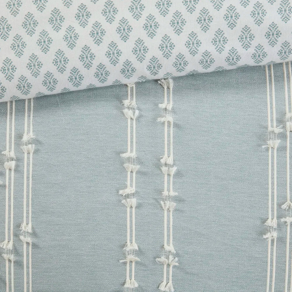 3 Piece Cotton Jacquard Comforter Set Aqua Full/Queen