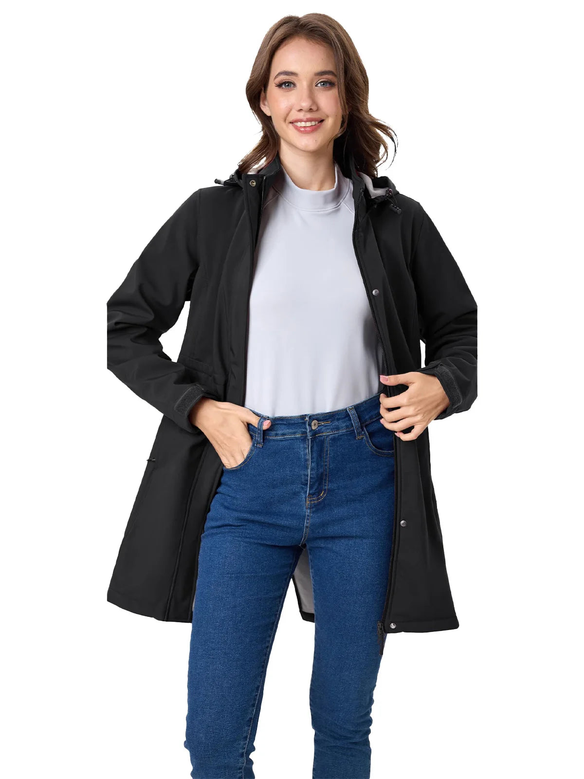 Women's Long Fleece. Lined Hooded Winter Coat – Warm Water-Resistant Jacket