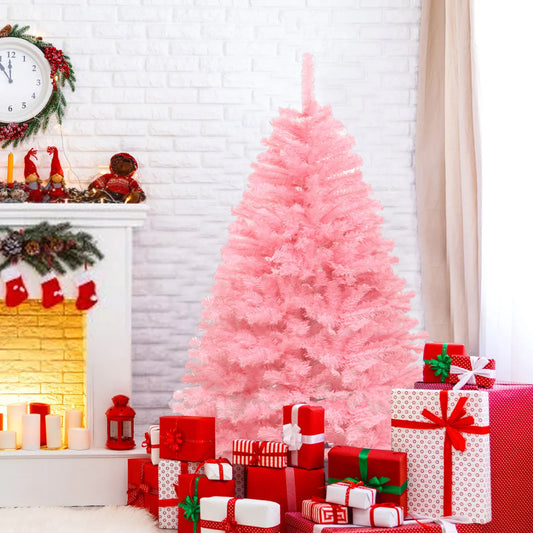 1.8m/6ft Pink/White Artificial Christmas Pine Tree Seasonal Holiday Carnival Decoration for Office, Party, Indoor,Outdoor