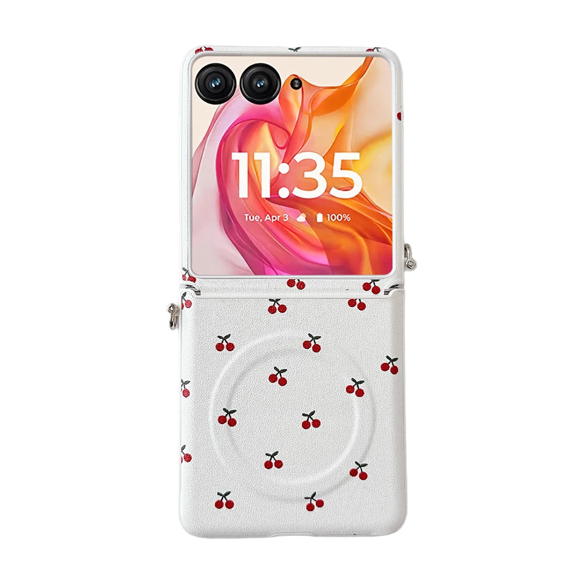Cherry Print Magnetic Phone Case with Detachable Wrist Strap