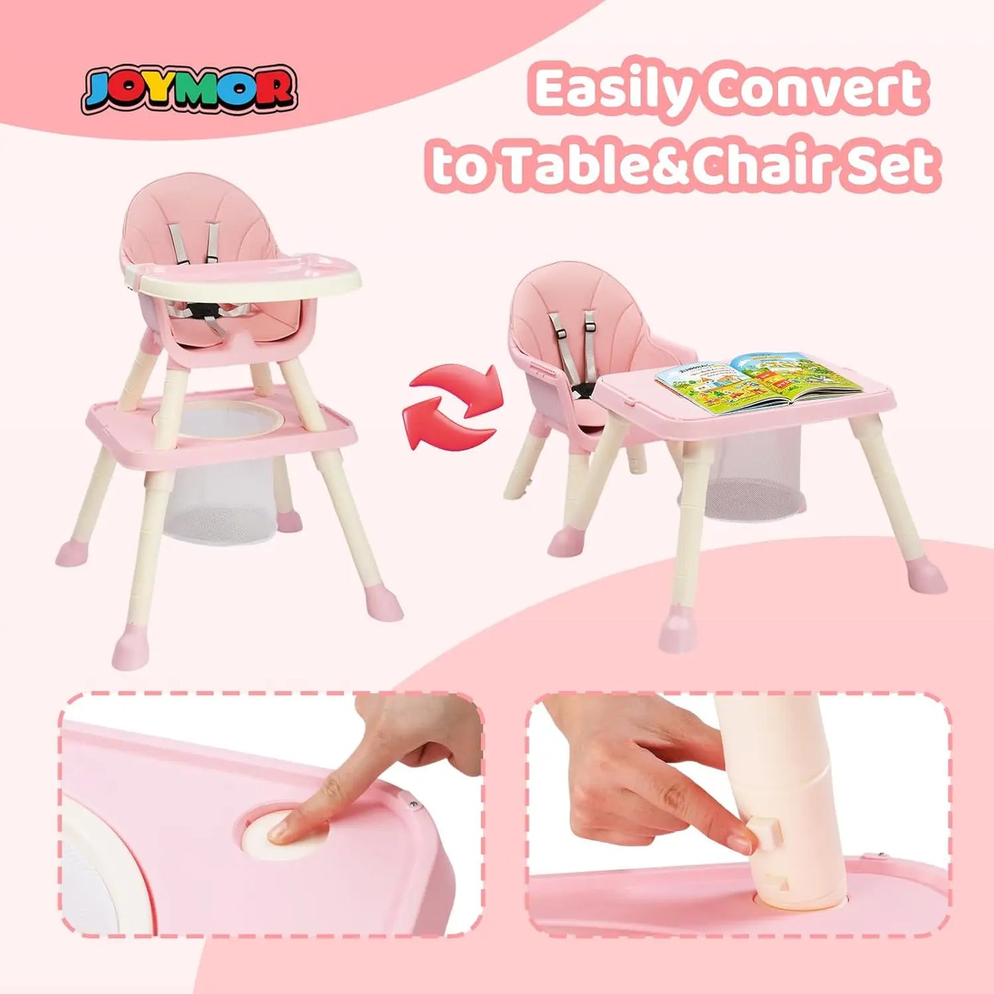 7-in-1 Convertible Baby High Chair & Toddler Feeding Chair with Storage Basket .