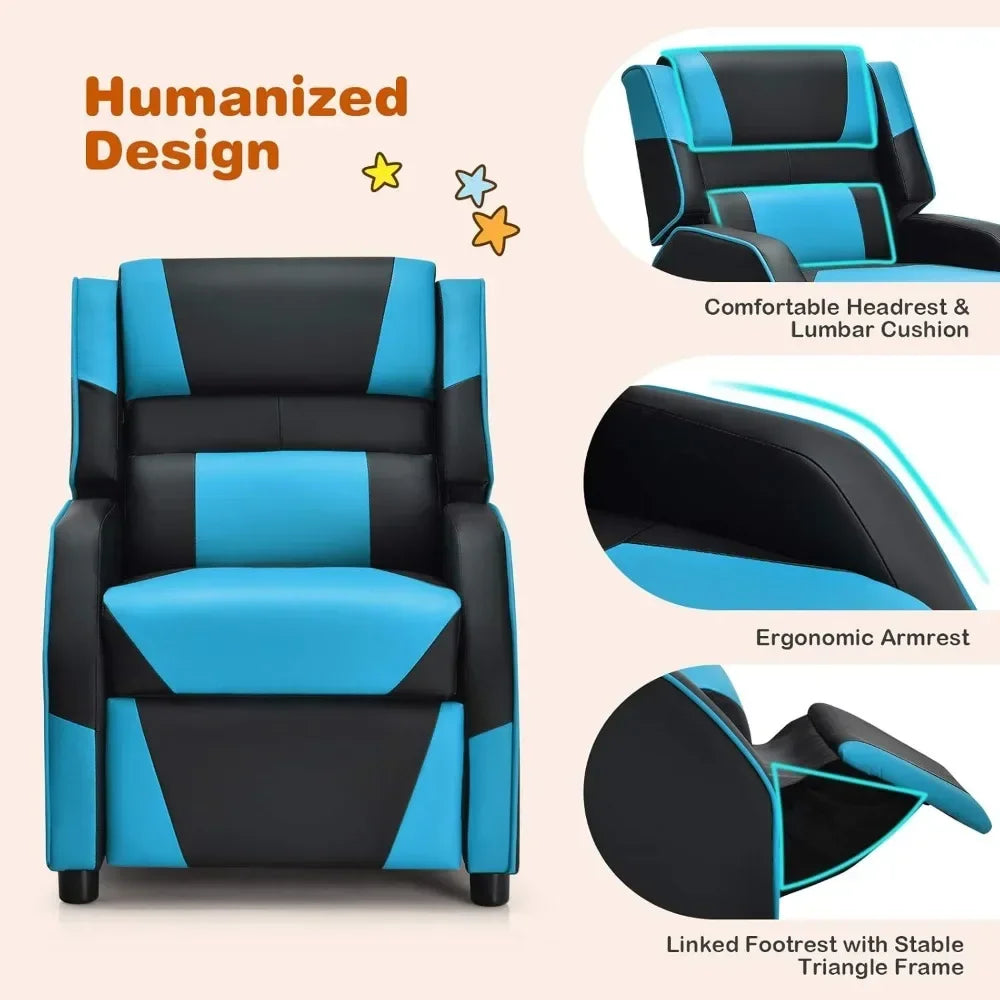 Kids Recliner, Gaming Recliner Chair with Footrest, Headrest & Lumbar Support, Ergonomic Leather Lounge Chair Toddler Furniture